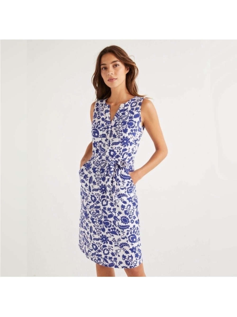 Boden White & Navy Floral V-Neck Midi Dress - Picture 2 of 10